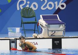 Mara Delgado en la final de 50 libres (S12). Se subi al podo en tercera posicin con un tiempo de 29,,03