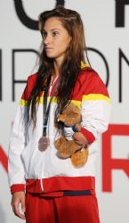 Sarai Gascn con su medalla de bronce de los 100 metros libres (S9), del Campeonato del Mundo de Natacin Paralmpica en Montreal, Canad.
