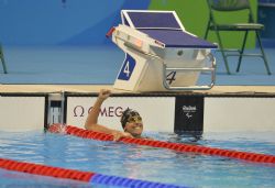 Teresa Perales, al finalizar la prueba de 50 espalda (43?03) en la que logr el oro.