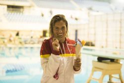 Michelle Alonso consigue la medalla de oro en 100 metros braza SB14, durante la primera jornada del Mundial de Natacin Paralmpica Mxico 2017.