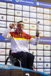 Sebastián Rodríguez consigue la medalla de bronce en 50 metros libre S5 durante la cuarta jornada del Campeonato del Mundo de Natación Paralímpica México 2017.